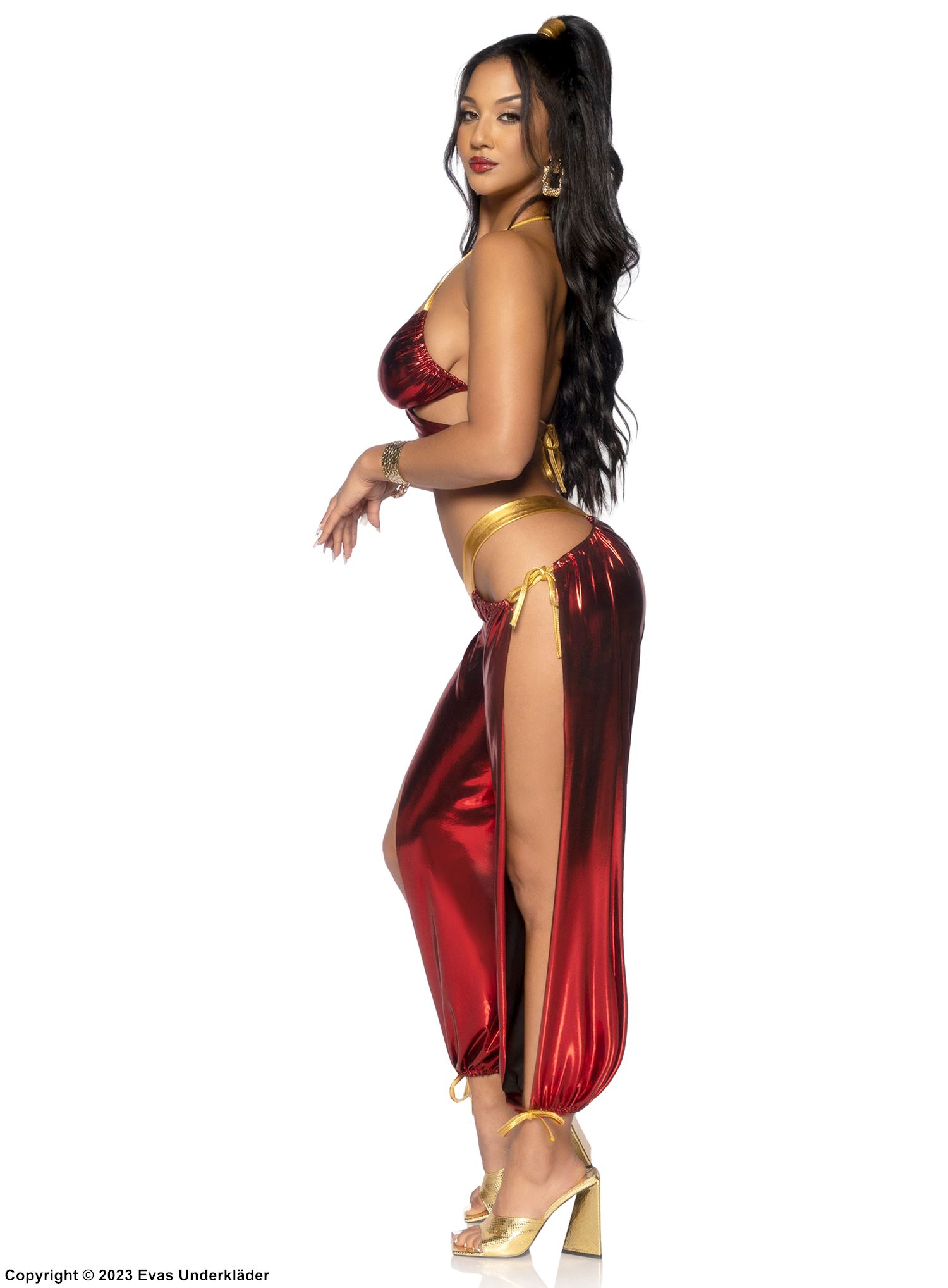 Prinzessin Jasmin aus Aladdin, Kostüm-Oberteil und -Hose, schillernder Gewebe, hoher Schlitz